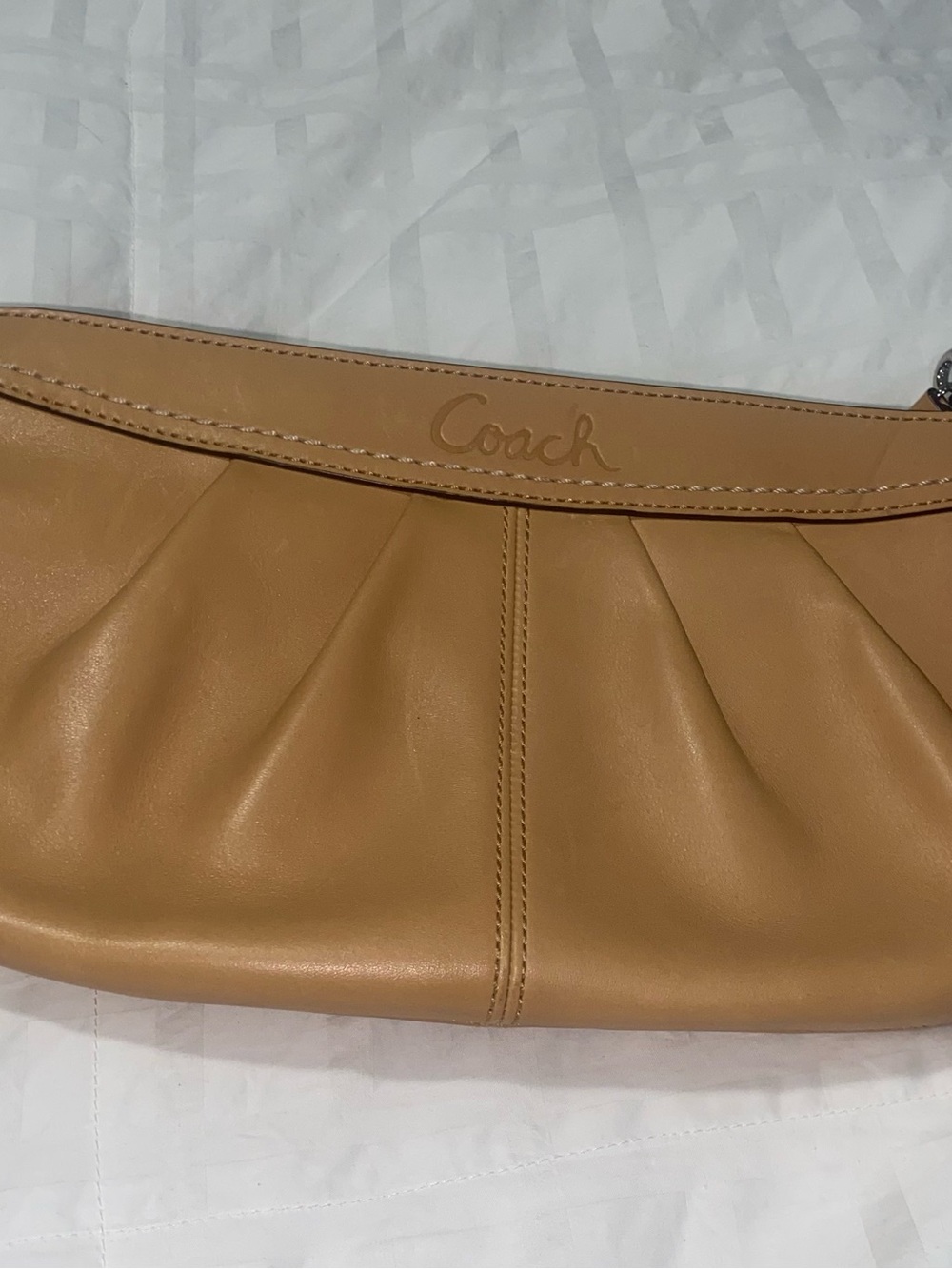 Coach Caramel Leather Pleated Wristlet